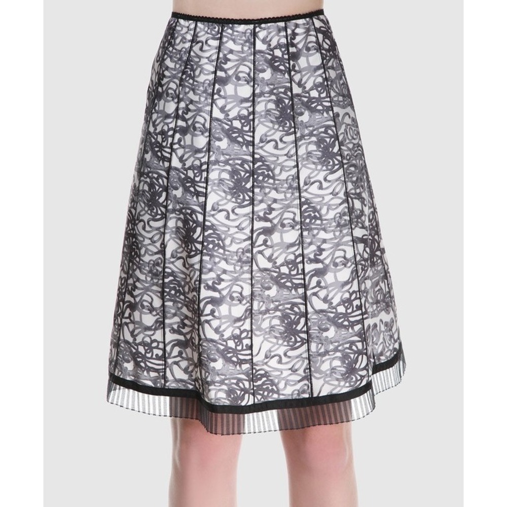 Y2K Vintage Marc Jacobs Silk Skirt A Line White Black Printed Elastic Waist  12